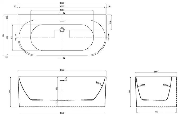 Акриловая ванна Azario BRADFORD 170х80 BRA17080, отдельностоящая, пристенная, белая фото 7