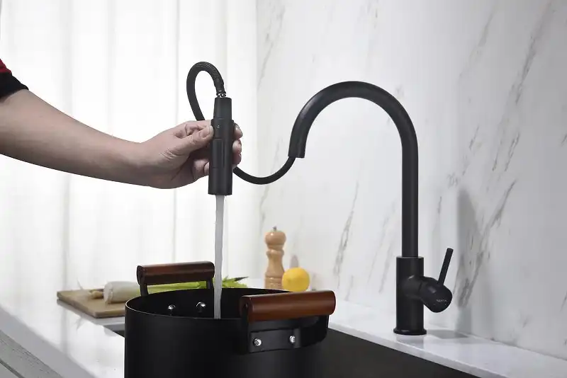 Смеситель для кухни Aquatek Европа AQ1384MB с выдвижной лейкой, Черный матовый фото 6