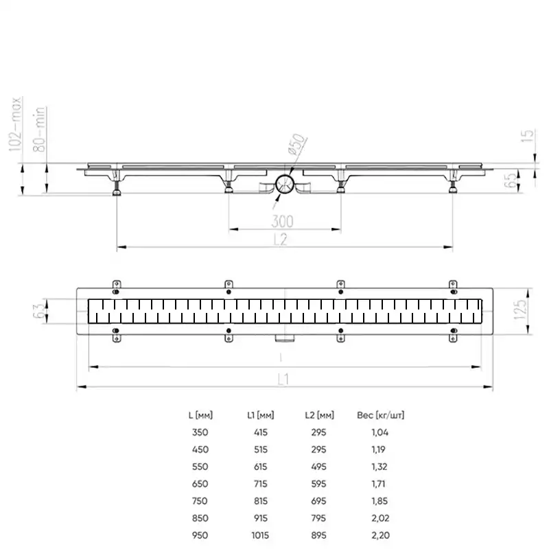 Душевой лоток Azario Medium 65 см AZ-CH 650/50 MC с перфорированной решеткой, Черный матовый фото 7