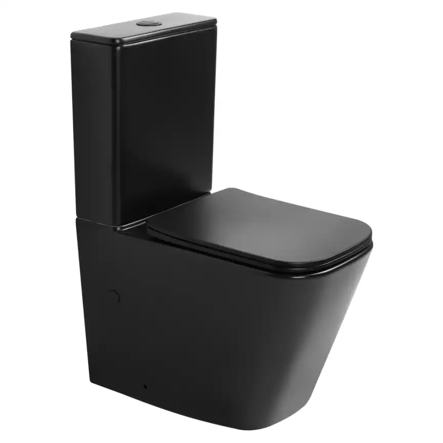 Унитаз-компакт ABBER Rechteck AC1210TMB черный матовый, безободковый, с бачком и сиденьем икролифт, смыв торнадо фото 1