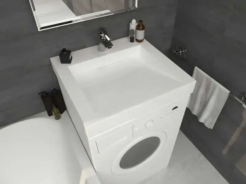 Раковина Marko Блюз 55 над стиральной машиной, из литьевого мрамора, Белая фото 6