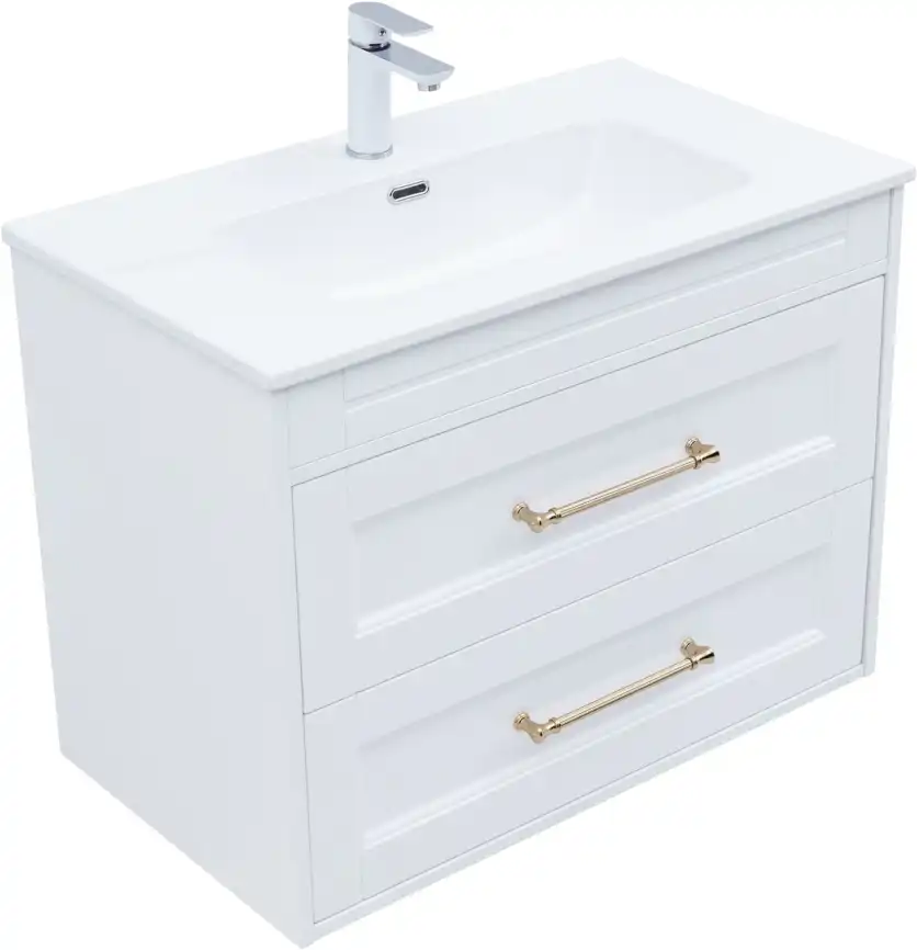 Тумба под раковину Aquanet Бостон new 80 белый сатин (ручки золото), 347182 фото 5