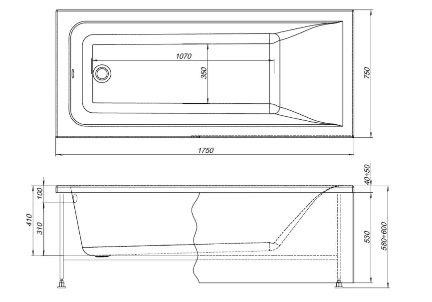Акриловая ванна Aquanet Aura 175x75 (с каркасом), 362715 фото 2