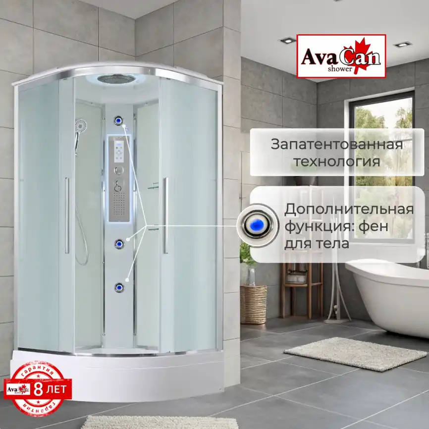Душевая кабина AvaCan EM3011LEDnew 110x110 см, средний поддон, с крышей фото 16