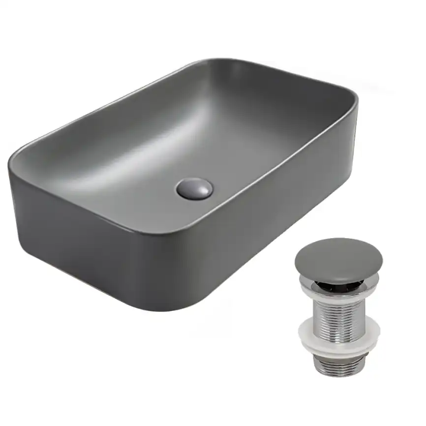Раковина AVS Скарлет 61x31 серая матовая с донным клапаном фото 1