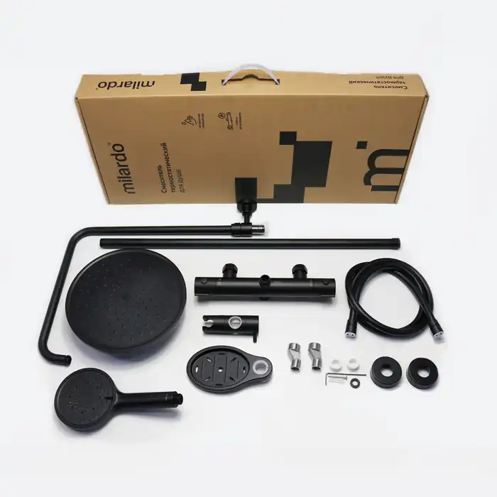 Душевая система для душа Milardo Ideal Spa ILSBLTHM89 с термостатом цвет, Черный матовый фото 6