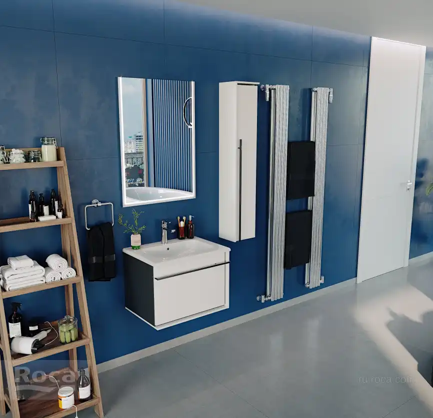 Тумбы под раковину Roca Aneto 60 857429806 подвесная, цвет, Белый глянцевый / Черный фото 7