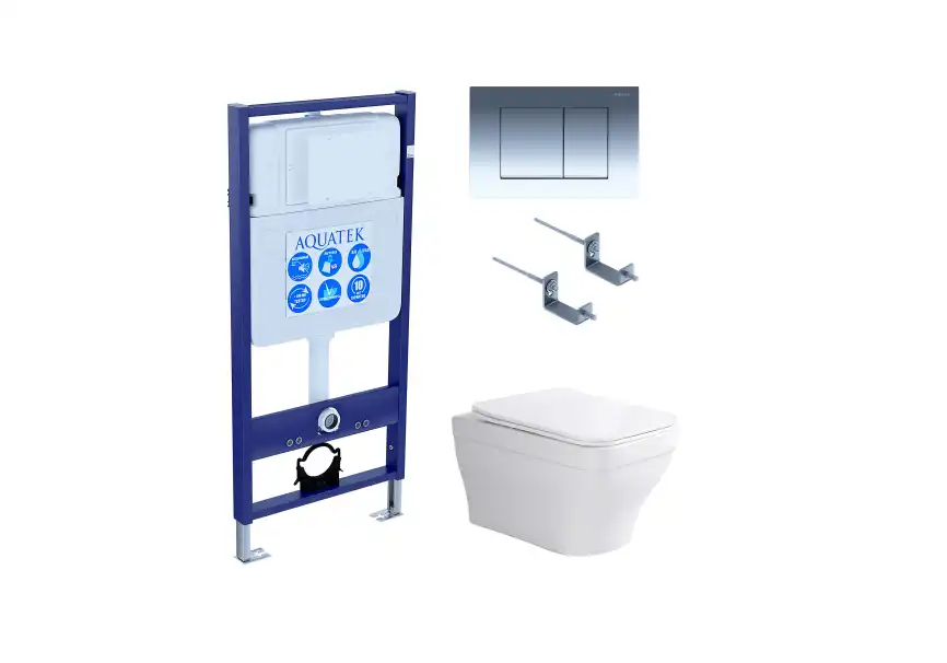 Унитаз с инсталляцией SET AQUATEK АМАДЕО-010 4в1 с сиденьем микролифт и клавишей смыва Хром фото 1