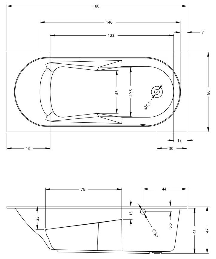 Акриловая ванна Riho Lazy 180х80 R правосторонняя B082001005 фото 8