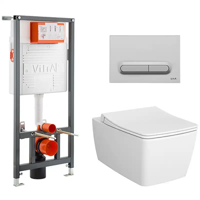 Комплект унитаза с инсталляцией Vitra Metropole 9820B003-7201 с сиденьем Микролифт и клавишей смыва Хром матовый фото 1