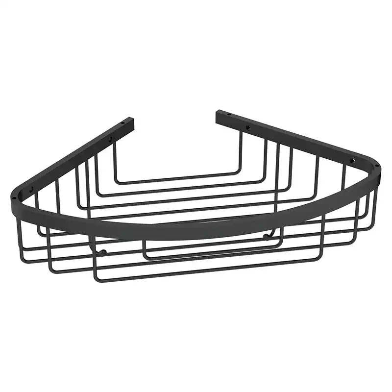 Полка угловая AVS Cesta, 20х20 см, черный матовый, с крючками фото 1