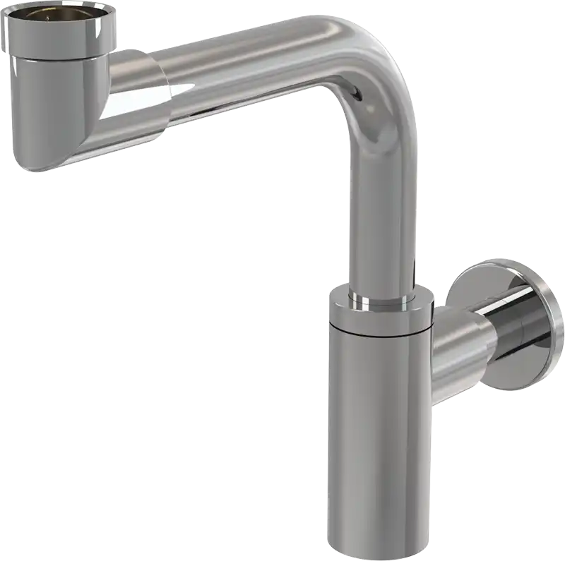 Сифон для раковины AlcaPlast A403 DESIGN D32 мм, цельнометаллический, экономящий пространство, хром фото 1