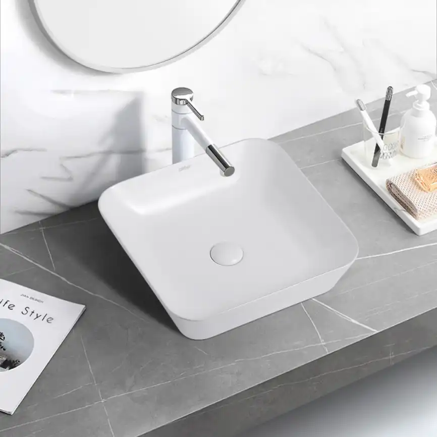 Раковина накладная ABBER RECHTECK 43х43х11 AC2205, квадратная, белая фото 4