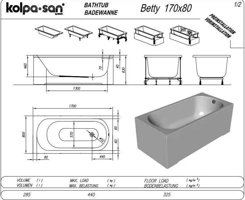 Акриловая ванна Kolpa-San BETTY 170Х80 Basis 5058-01 фото 4
