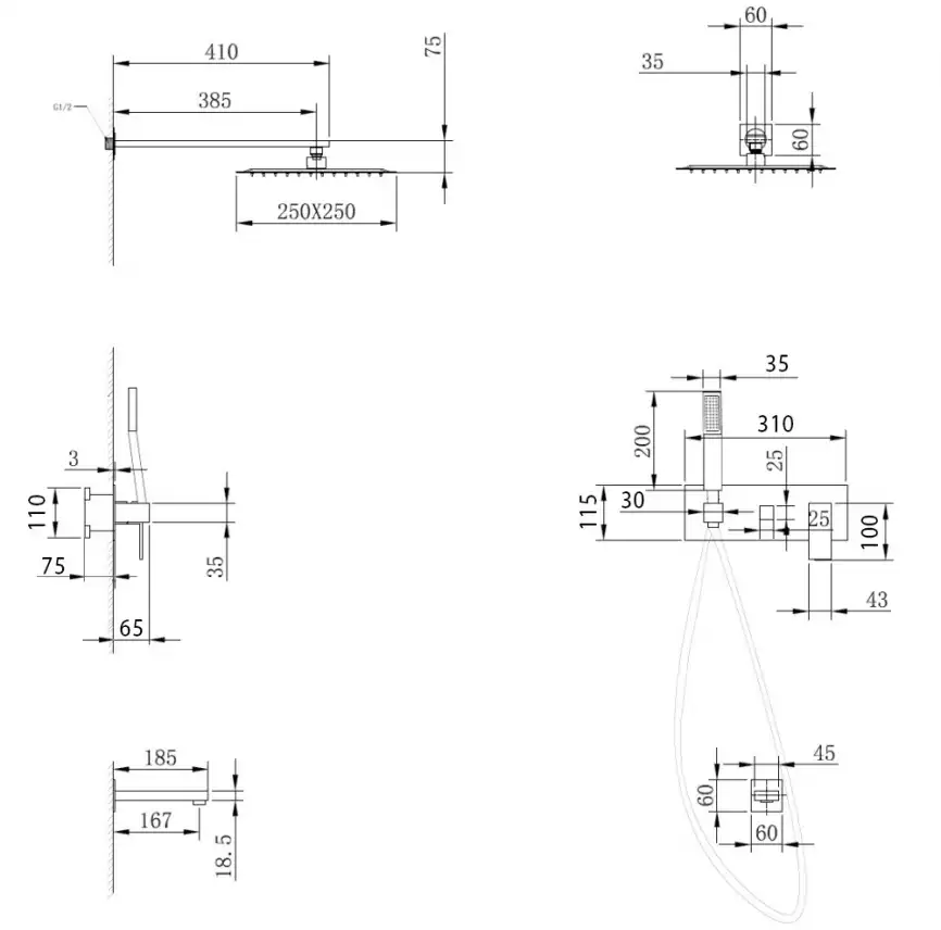 Душевая система ABBER Daheim AF8217NG скрытого монтажа с изливом, никель фото 3