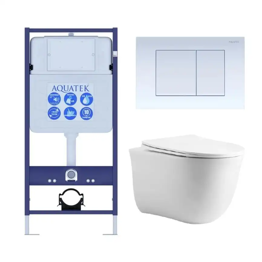 Унитаз с инсталляцией SET AQUATEK КЛАССИК cm-009 4в1 с сиденьем микролифт и Белой клавишей смыва фото 1