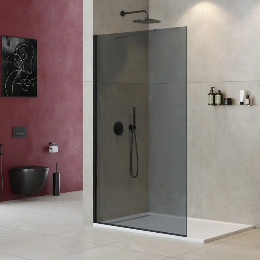 Душевая перегородка универсальная LIBERTA-L-1-TB-120-GR-NERO стекло Тонированное (графит), профиль Черный фото 1