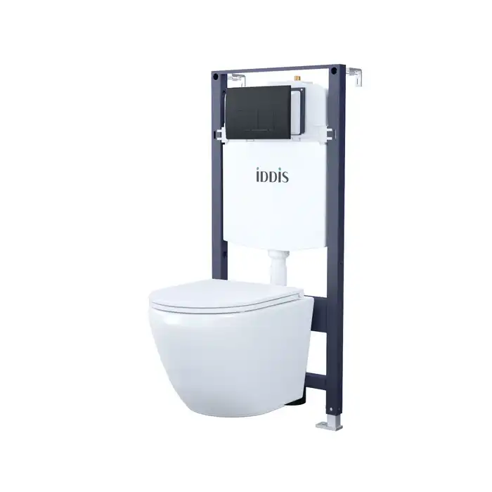 Комплект унитаза с инсталляцией IDDIS Basic BASB020i73 с сиденьем микролифт и кнопкой смыва Черный матовый фото 1