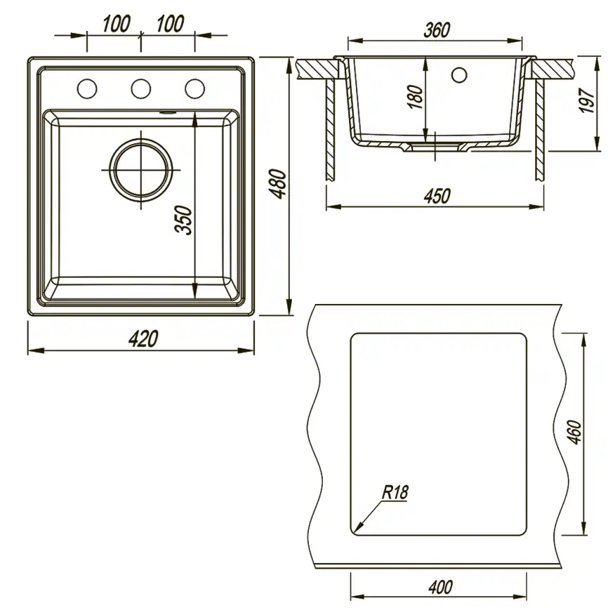 Кухонная мойка AZARIO Milas 480х420х197 кварцевая, прямоугольная, цвет Песочный: CS00097666 фото 7