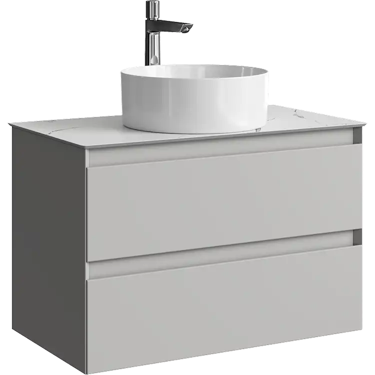 Тумба с раковиной подвесная Aqwella Geometria 80 GE01082ST+STG814X476MW, со столешницей мрамор белый, цвет серый туман фото 1