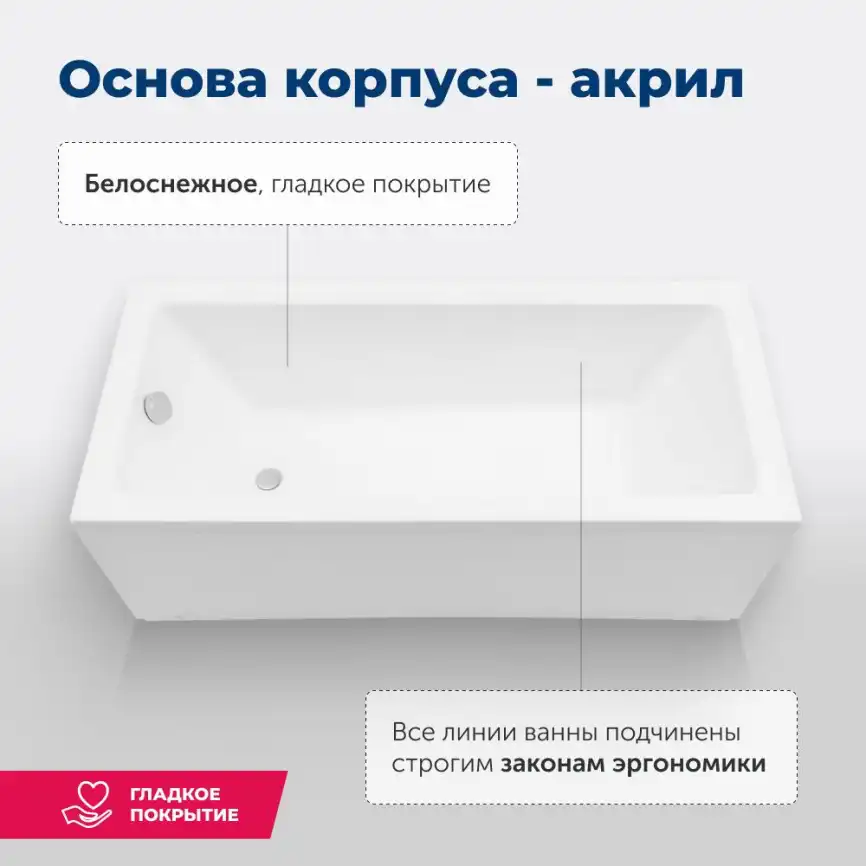Акриловая ванна Aquanet Grace 170х75 (312397), на каркасе, белая фото 9