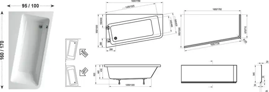 Акриловая ванна Ravak 10° 160х95 C841000000 правая, Белая фото 3