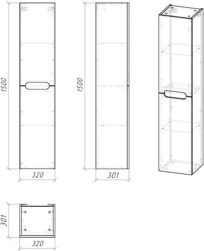 Шкаф-пенал для ванной Grossman Адель 32 подвесной, белый глянцевый (303201) фото 8