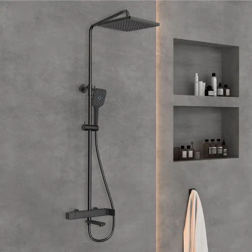 Душевая система  Vincea Cube VSFS-1C1MB VSFS-1C1MB для ванны с изливом, черный матовый фото 1