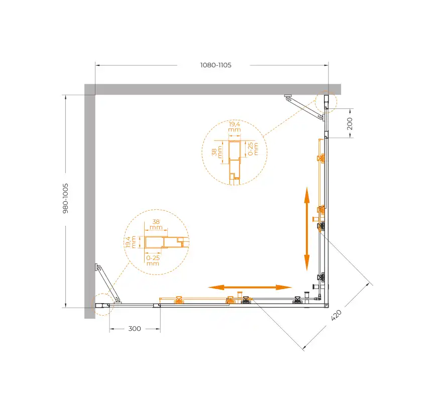Душевой уголок CEZARES MOLVENO-AH-22-110/100-C-Cr-IV стекло Прозрачное, профиль Хром фото 7