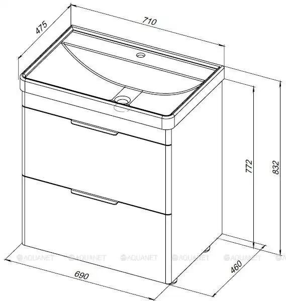 Тумба под раковину Aquanet Ирис new 70 белый глянец (2 ящика) 310153 фото 7