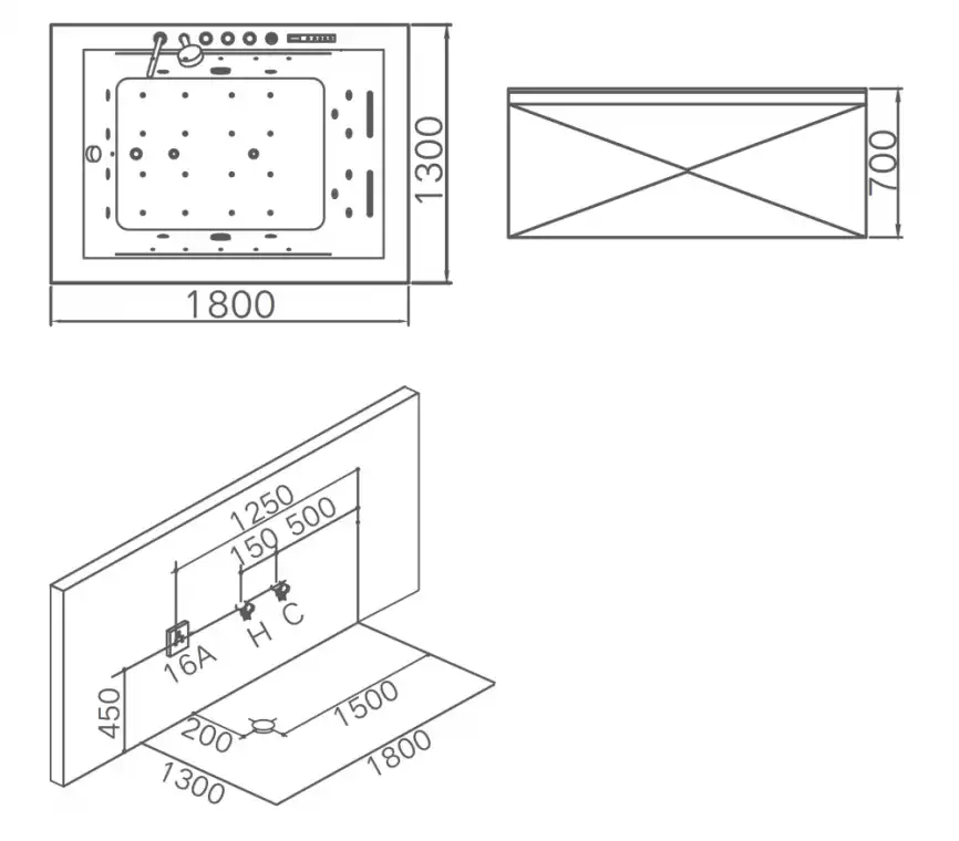 Акриловая ванна Gemy G9259 180х130 с гидромассажем, прямоугольная фото 10