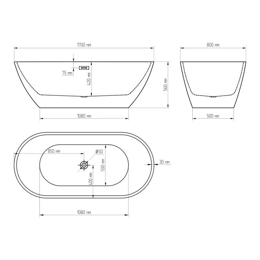 Акриловая ванна AVS Гера 2 170х80 807-0015-WG, белая фото 6
