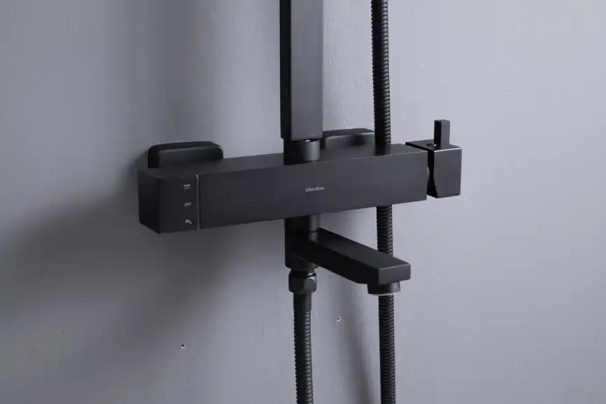 Душевая система Allen Brau Infinity 5.21029-31 для ванны с изливом, верхний и ручной душ, Черный матовый фото 7