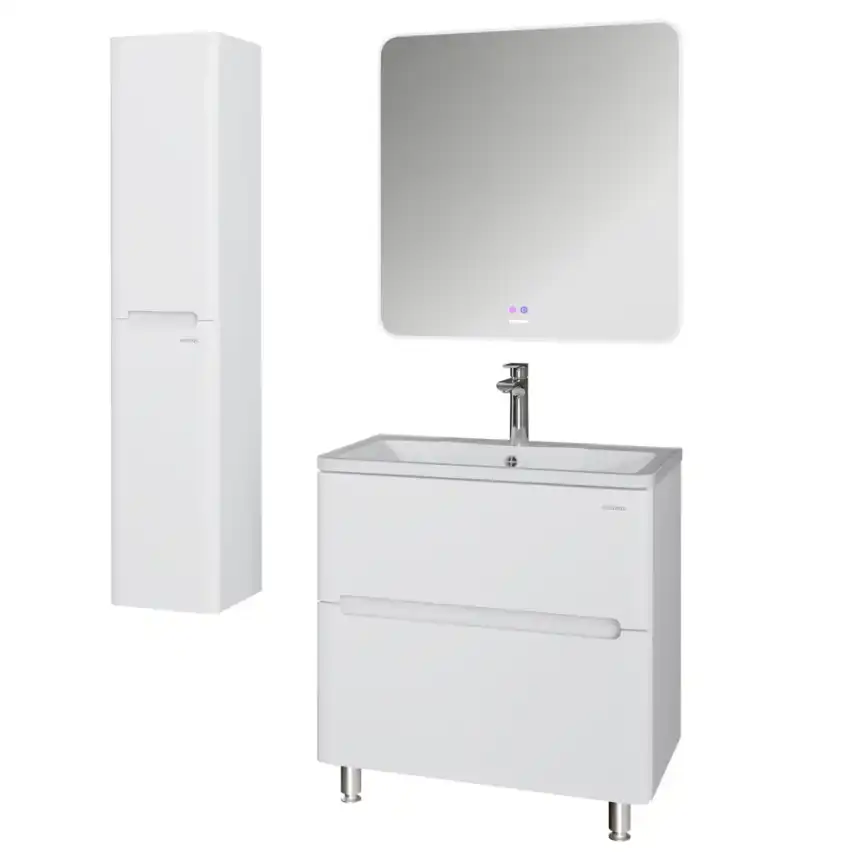 Тумба под раковину Grossman Адель-Норма 80 напольная, белая глянцевая (108023) фото 2