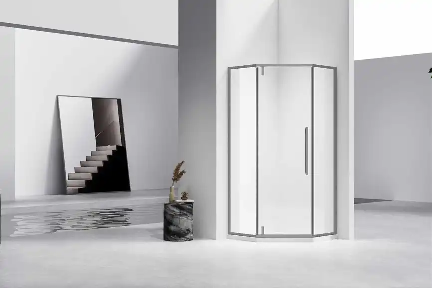 Душевой уголок Vincea Slim-N 100х100 VSP-4SN100CLGM, дверь распашная, профиль вороненая сталь, стекло прозрачное фото 2