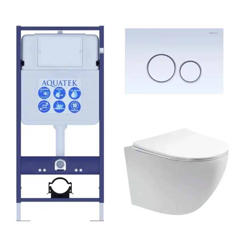 Унитаз с инсталляцией SET AQUATEK ЕВРОПА T KDI15 с сиденьем микролифт и Белой клавишей смыва фото 1