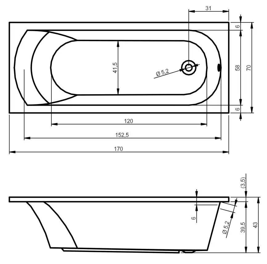 Акриловая ванна Riho MIAMI 170х70 прямоугольная B060001005 фото 6