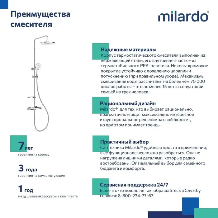 Душевая система для душа Milardo Ideal Spa ILSSBTHM89 с термостатом цвет, Глянцевый хром фото 7
