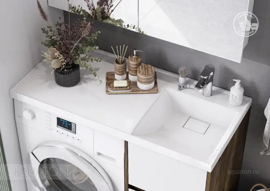 Тумба под раковину Aquaton Лондри 100 под стиральную машину без фасада 1A267001LHDR0 напольная цвет, дуб рустикальный фото 9
