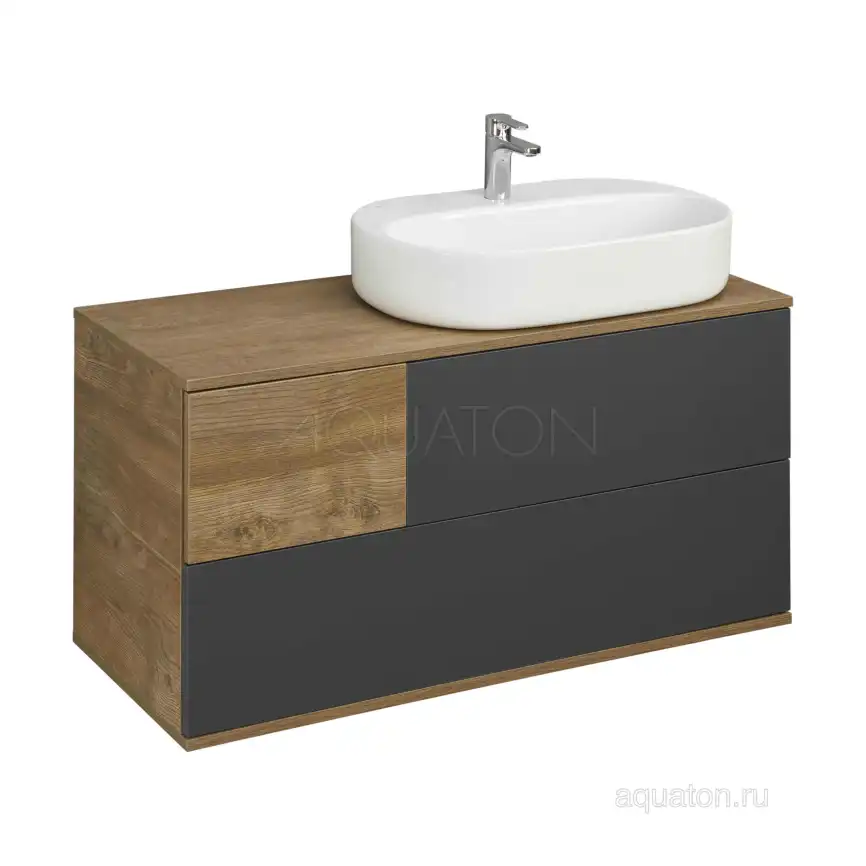 Тумба под раковину Aquaton Терра 105 1A246901TEKA0 подвесная правая, цвет дуб кантри / антрацит фото 14