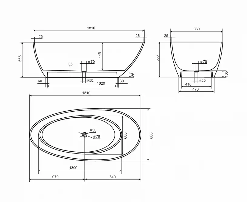 Ванна из литьевого мрамора  Aqua de Marco CALIPSO 181х88 Белая 1180WCAL фото 12