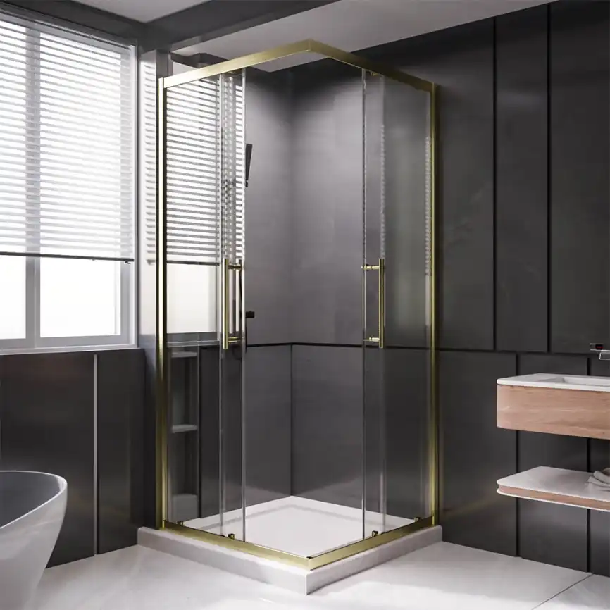 Душевой уголок Veconi Premium Trento 100х100 PTC20-G-100100-01-C4, стекло Прозрачное профиль Брашированное золото фото 2