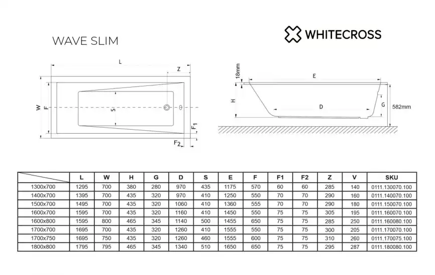 Акриловая ванна Whitecross Wave Slim 180х80 0111.180080.100 с тонким бортом, встраиваемая, Белая фото 7