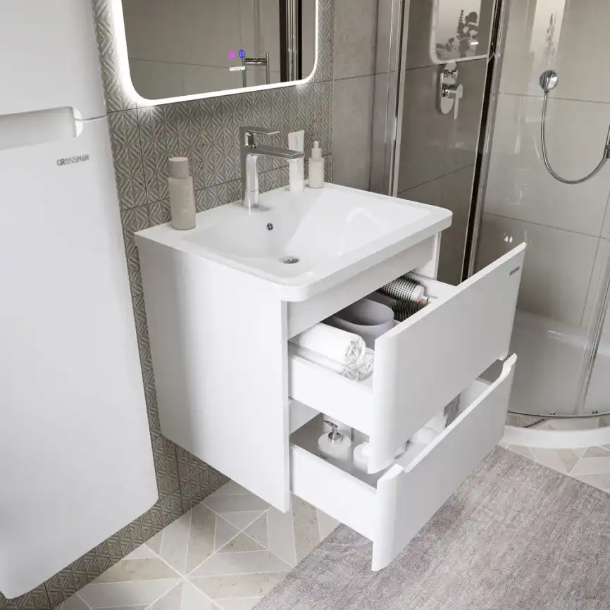 Тумба под раковину Grossman Адель-Норма 60 подвесная, белая глянцевая (106038) фото 4
