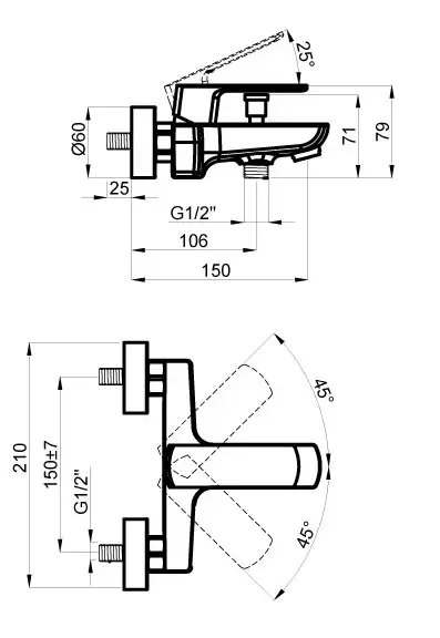 Смеситель для ванны Azario ATRI AZ-15960501, однорычажный, с коротким изливом, Хром фото 2