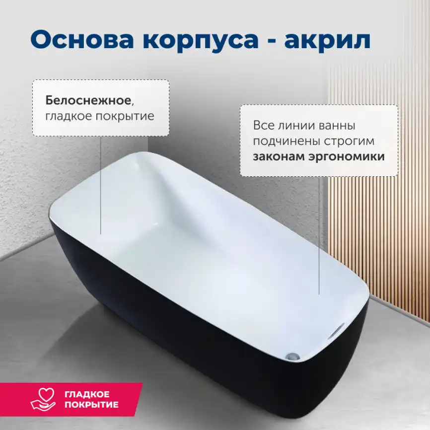 Акриловая ванна Aquanet Family Trend 170x78 90778 Gloss Finish (панель Black matte) 292984 фото 3