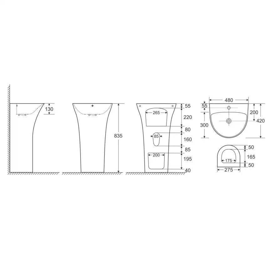 Раковина напольная AZARIO FRETTA ROUND 480x420x835 отдельностоящая (AZ-307) фото 9