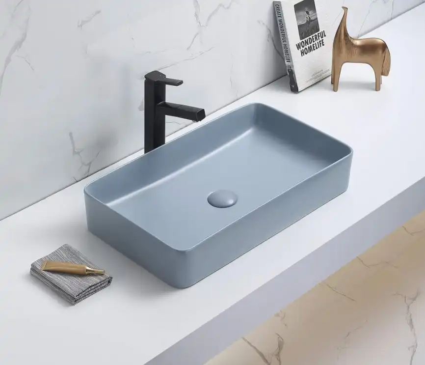 Раковина накладная CeramaLux 605х350х110 78189MHL-4 , цвет Голубой фото 1