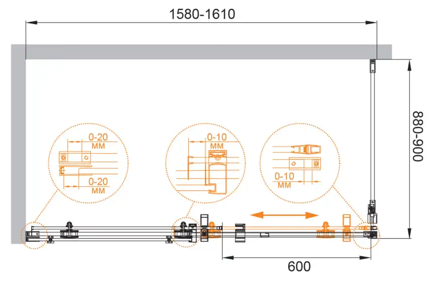 Душевой уголок CEZARES STYLUS-O-M-AH-1-160/90-C-Cr стекло Прозрачное, профиль Хром фото 5