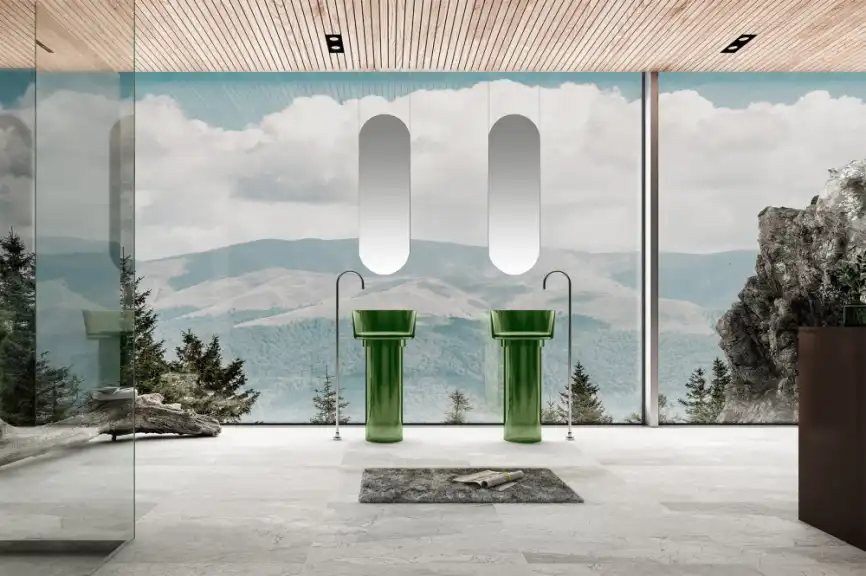 Раковина напольная ABBER KRISTALL 45х45х90 AT2702Emerald, круглая, зеленая фото 2